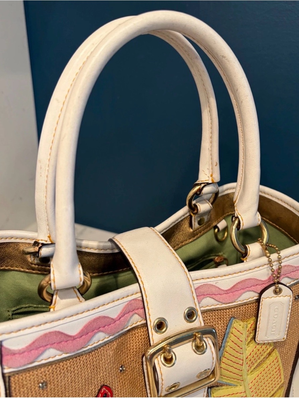 Coach Limited Edition Satchel Tropical Leaf Ladybug Appliqué Vintage RARE - Picture 2 of 14